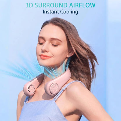 Hands-Free Neck Fan, Personal Portable Fan 3 Speeds, Bladeless Display, Stereo Airflow Personal Cooling Fan for Outdoor, Sports, Travel, Office, Makeup (Pink)
