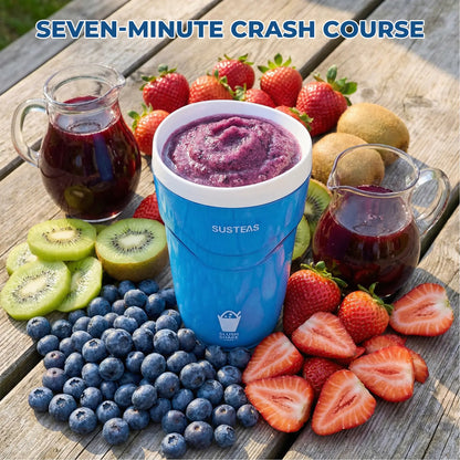 SUSTEAS Compact Slush and Shake Maker with Freezer Core for Quick Single-Serving Smoothies, Slushies, and Milkshakes, BPA-Free, Blue