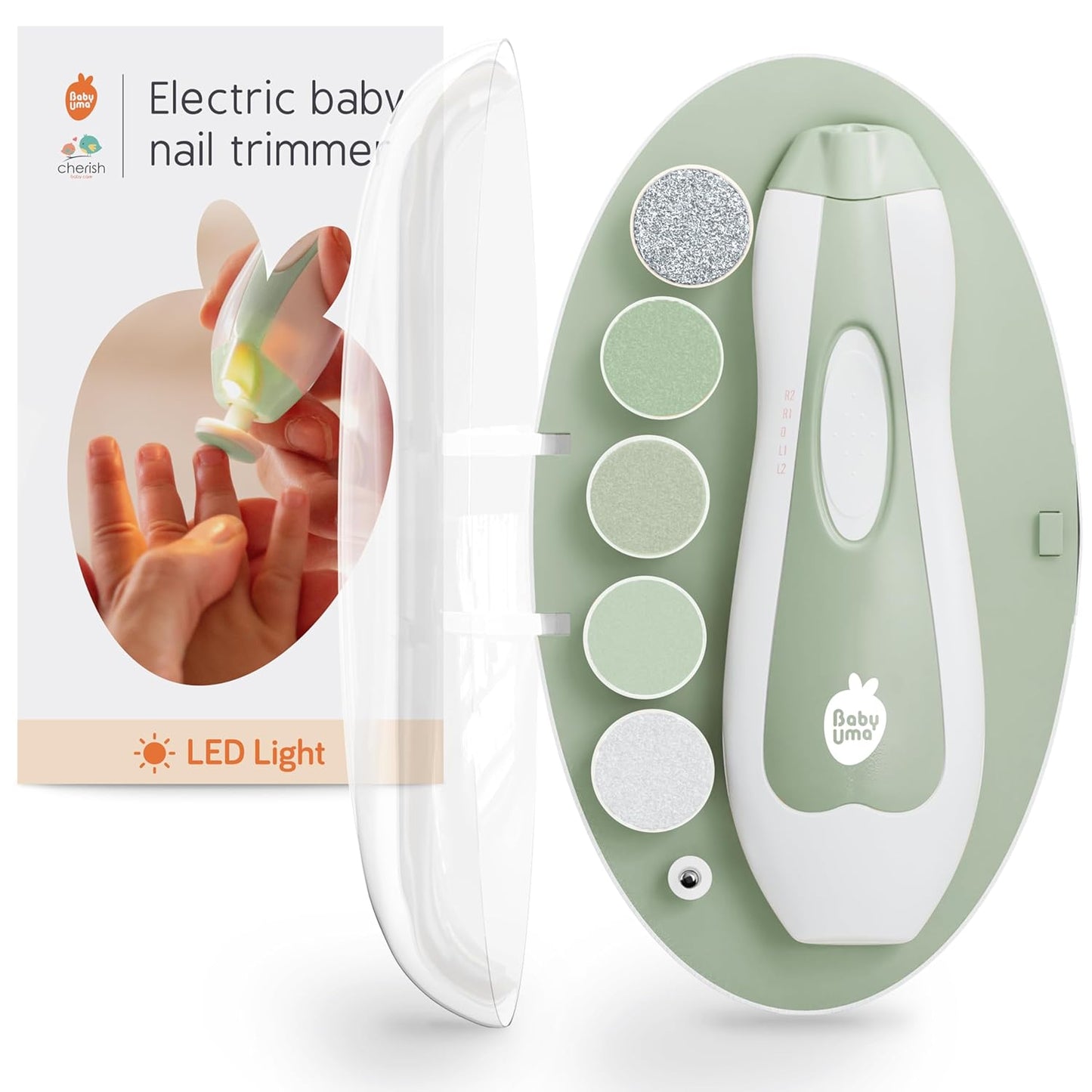 LED Baby Nail Trimmer Electric - Auto-Safety Stop Baby Nail Clippers, Bi-Directional Electric Baby Nail File with 2 Speeds & 6 Filing Discs, Newborn Essentials (+ Travel Case)
