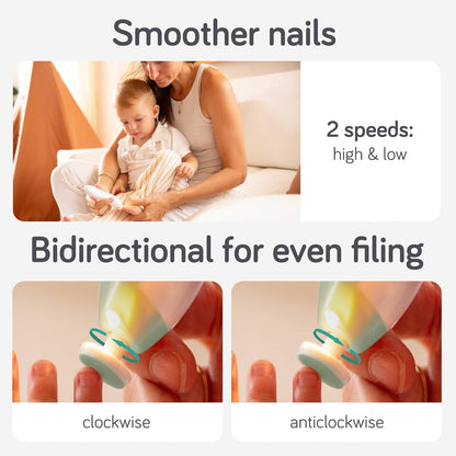 LED Baby Nail Trimmer Electric - Auto-Safety Stop Baby Nail Clippers, Bi-Directional Electric Baby Nail File with 2 Speeds & 6 Filing Discs, Newborn Essentials (+ Travel Case)