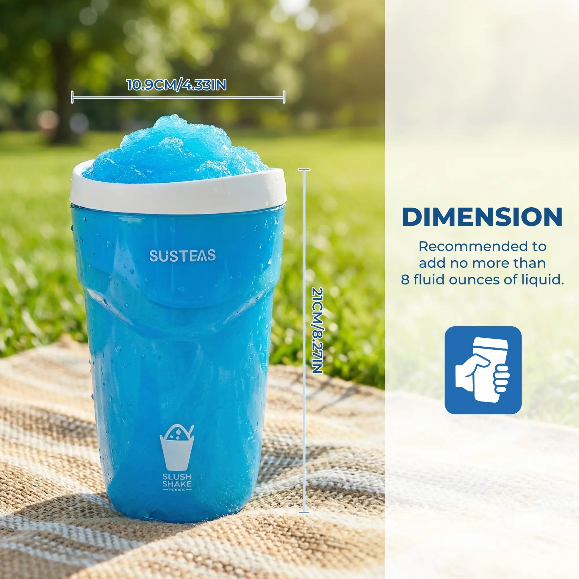 SUSTEAS Compact Slush and Shake Maker with Freezer Core for Quick Single-Serving Smoothies, Slushies, and Milkshakes, BPA-Free, Blue