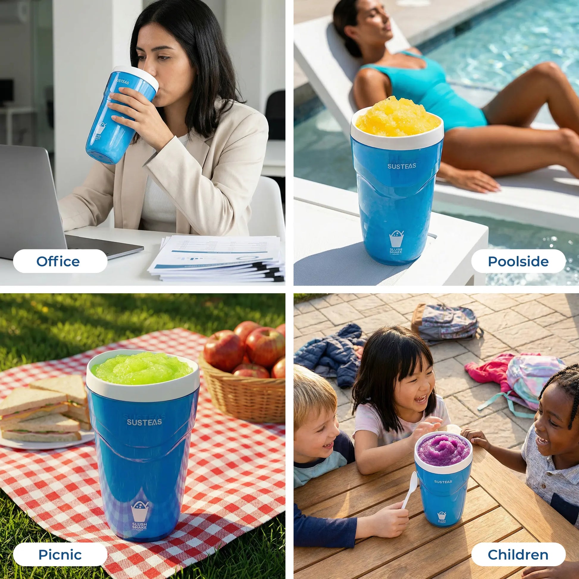 SUSTEAS Compact Slush and Shake Maker with Freezer Core for Quick Single-Serving Smoothies, Slushies, and Milkshakes, BPA-Free, Blue