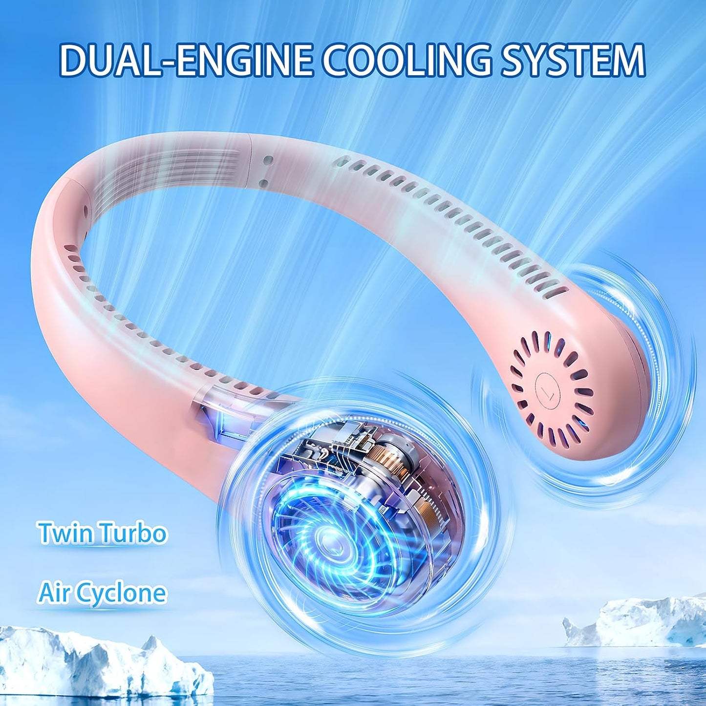 Hands-Free Neck Fan, Personal Portable Fan 3 Speeds, Bladeless Display, Stereo Airflow Personal Cooling Fan for Outdoor, Sports, Travel, Office, Makeup (Pink)