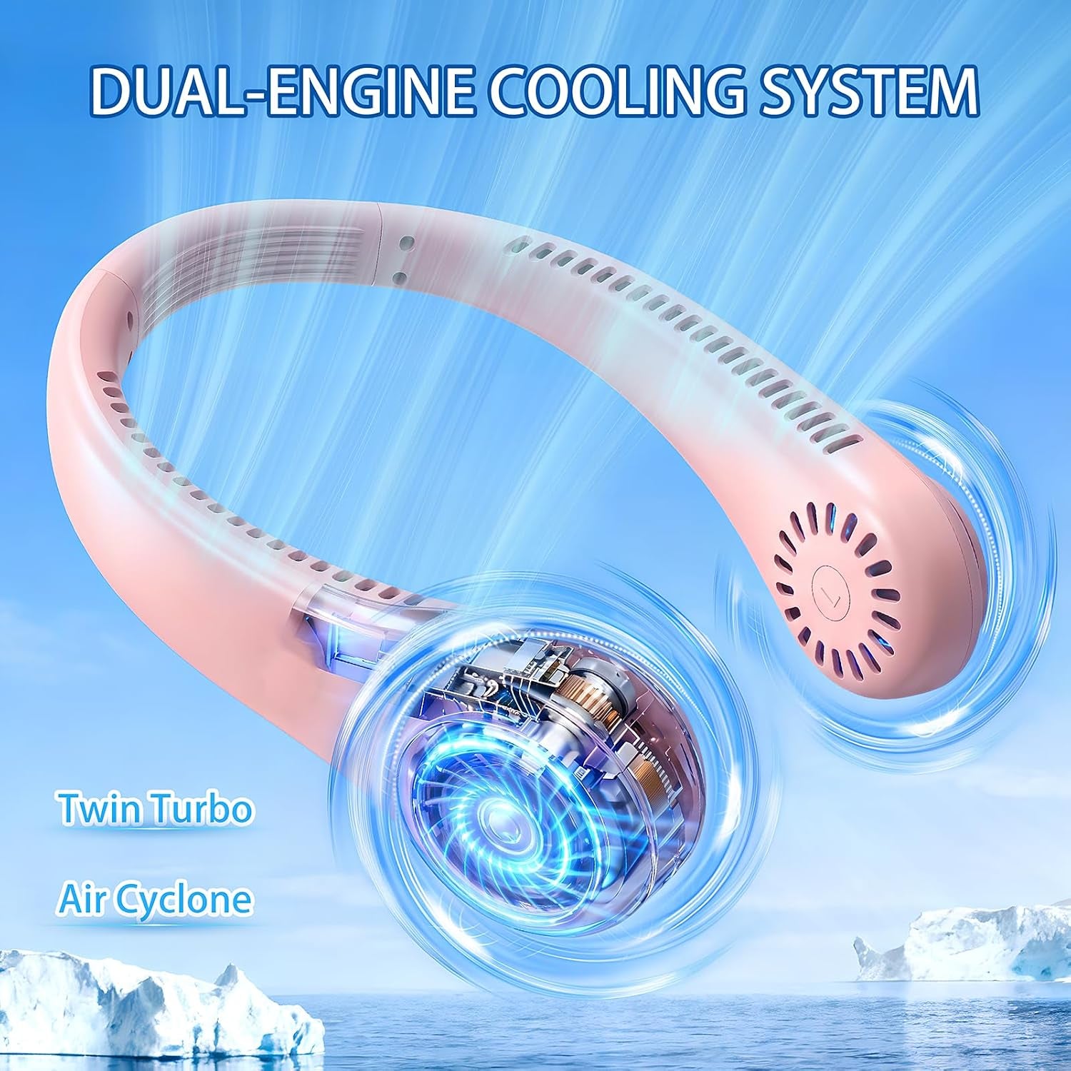 Hands-Free Neck Fan, Personal Portable Fan 3 Speeds, Bladeless Display, Stereo Airflow Personal Cooling Fan for Outdoor, Sports, Travel, Office, Makeup (Pink)