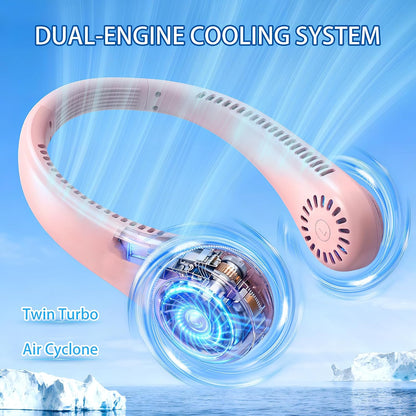 Hands-Free Neck Fan, Personal Portable Fan 3 Speeds, Bladeless Display, Stereo Airflow Personal Cooling Fan for Outdoor, Sports, Travel, Office, Makeup (Pink)