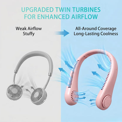 Hands-Free Neck Fan, Personal Portable Fan 3 Speeds, Bladeless Display, Stereo Airflow Personal Cooling Fan for Outdoor, Sports, Travel, Office, Makeup (Pink)