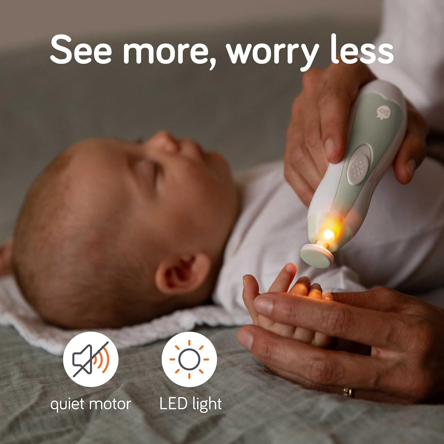 LED Baby Nail Trimmer Electric - Auto-Safety Stop Baby Nail Clippers, Bi-Directional Electric Baby Nail File with 2 Speeds & 6 Filing Discs, Newborn Essentials (+ Travel Case)